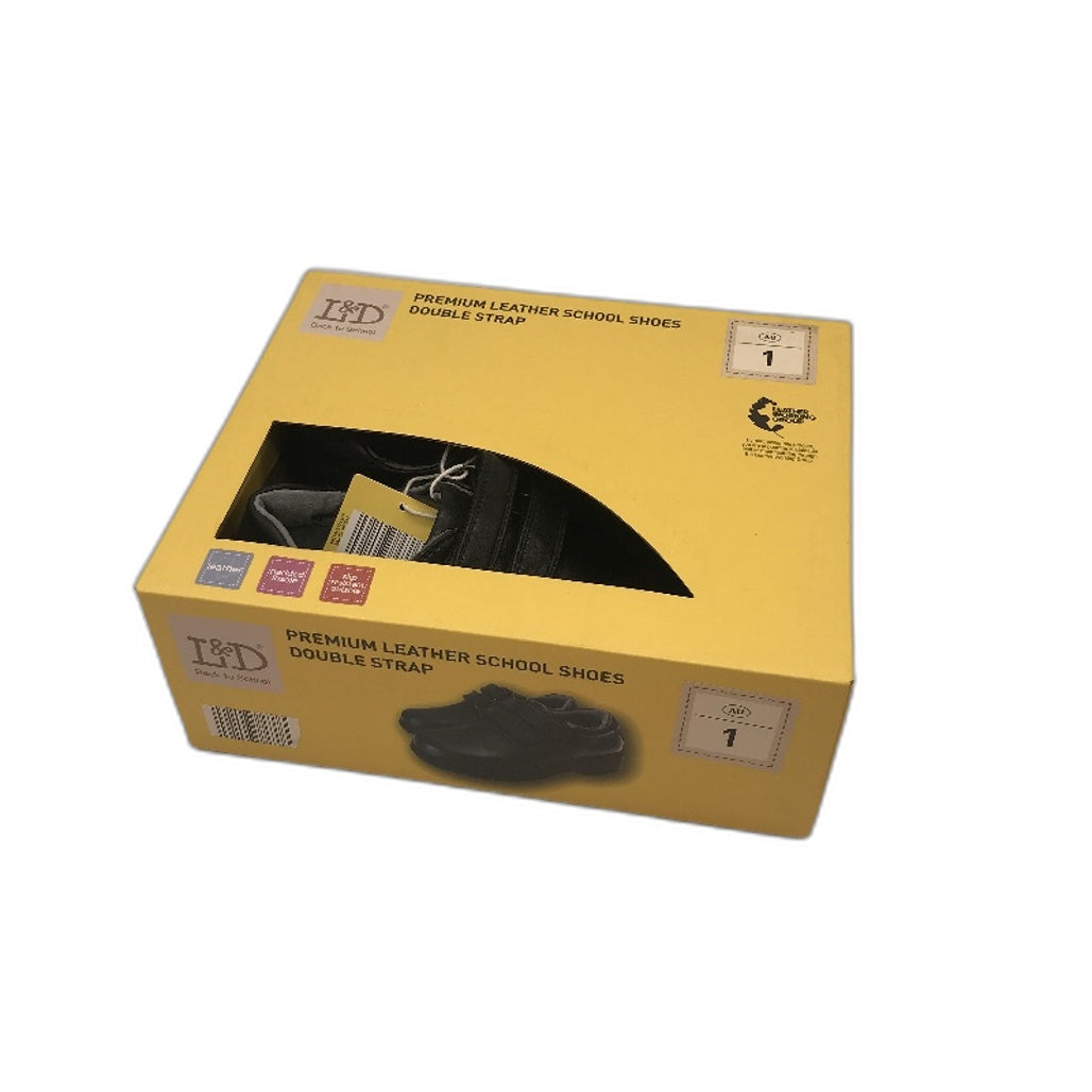 Lily & Dan Black Premium Leather School Shoes Double Strap Size Kids AU 1