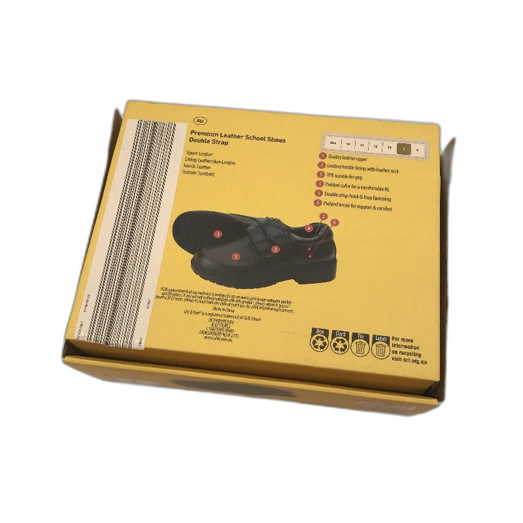 Lily & Dan Black Premium Leather School Shoes Double Strap Size Kids AU 1