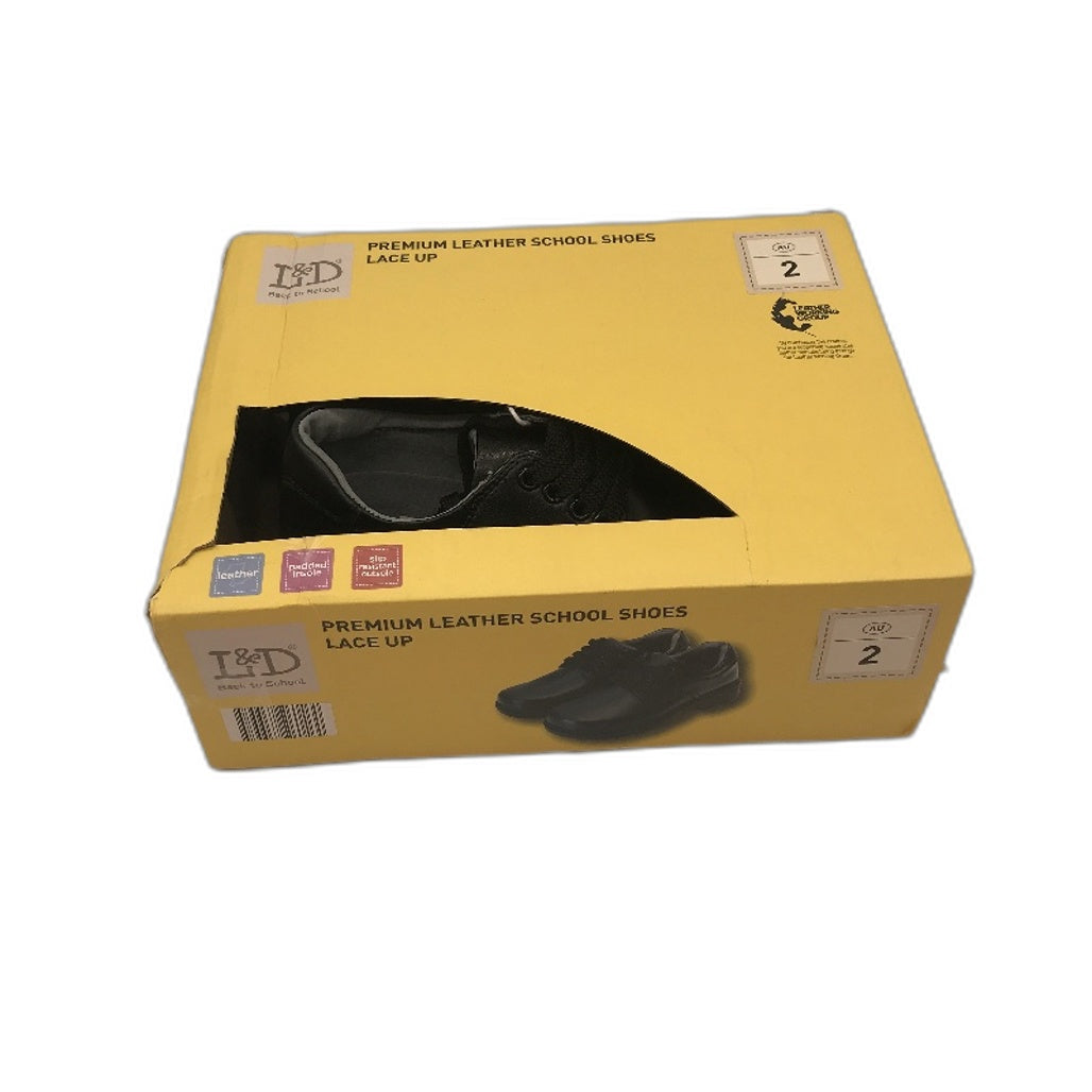 Lily & Dan Black Premium Leather School Shoes Lace-Up Size Kids AU 2