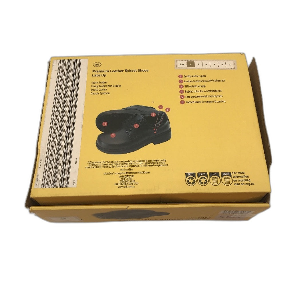 Lily & Dan Black Premium Leather School Shoes Lace-Up Size Kids AU 2