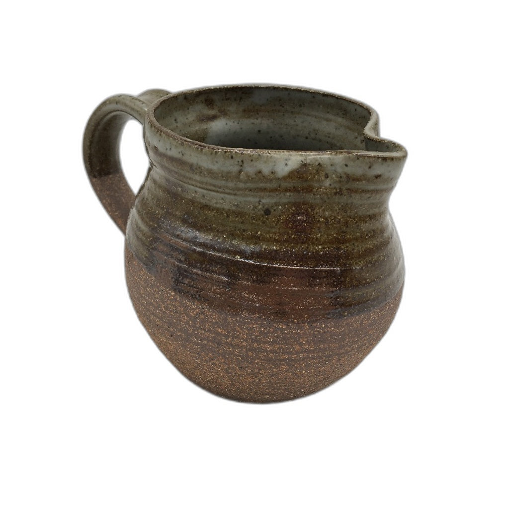Hand Crafted 2 Tone Brown Half Glaze Stoneware Artisan Signed Pottery Jug 10cm