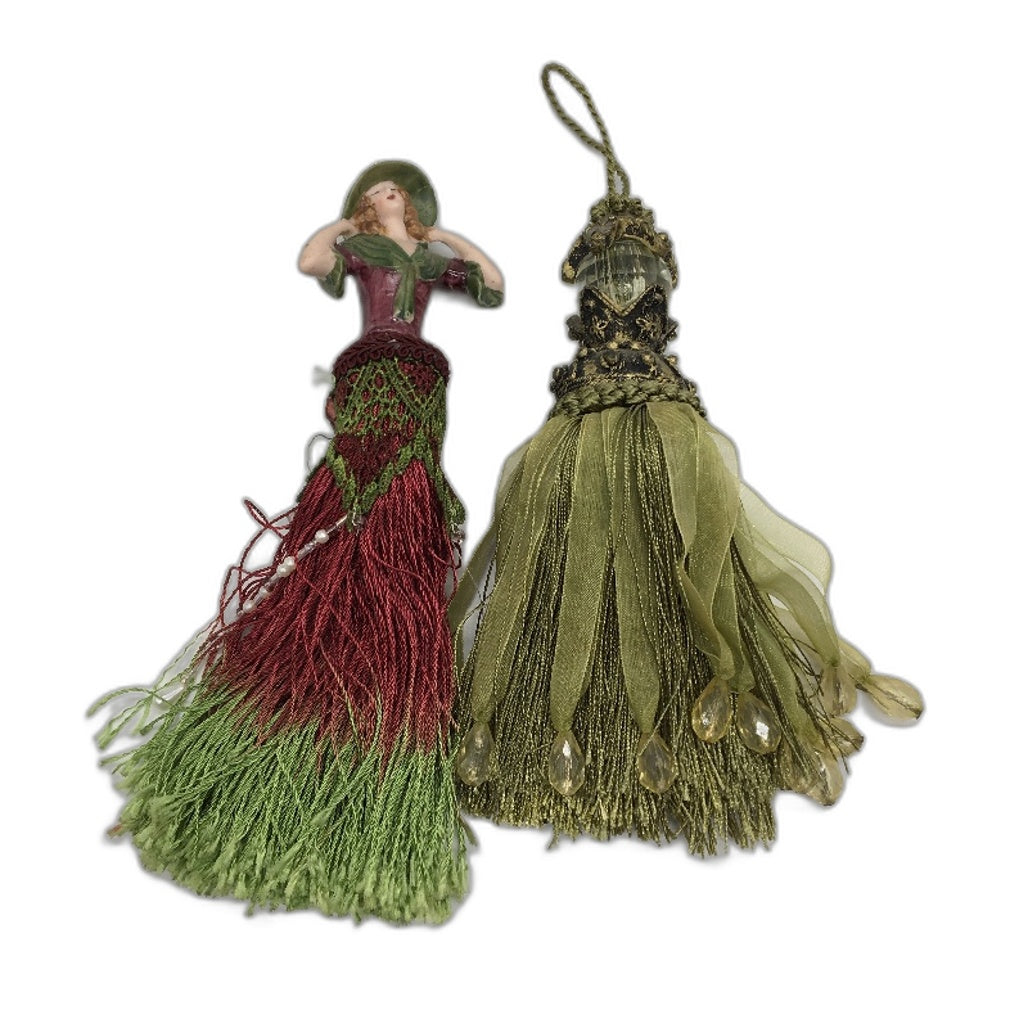 COLLECTABLE 2 Pack Interior Decor Drapery Beaded Tassles Includes Poreclain Lady