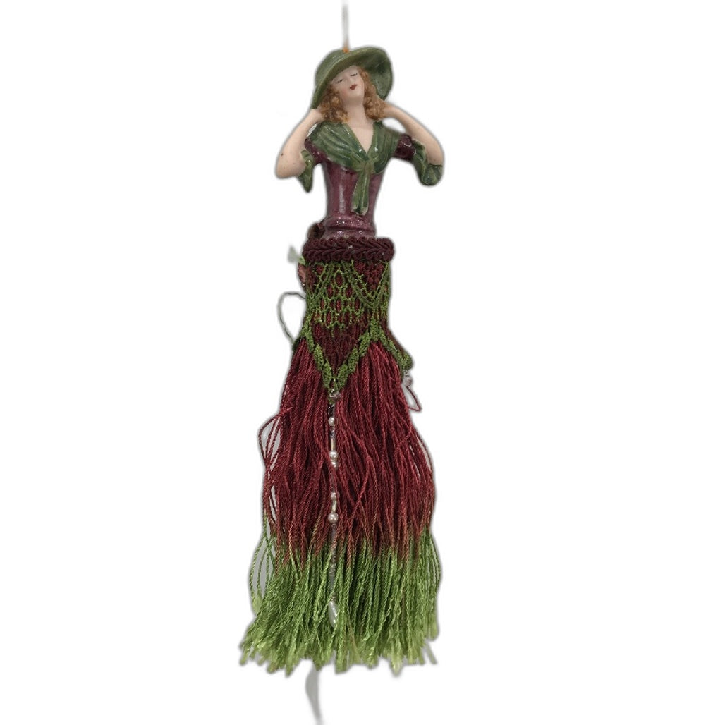COLLECTABLE 2 Pack Interior Decor Drapery Beaded Tassles Includes Poreclain Lady