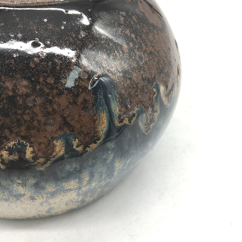 VINTAGE Hand Crafted & Artisan Signed Stoneware Pottery Blue Brown Glazed Bowl