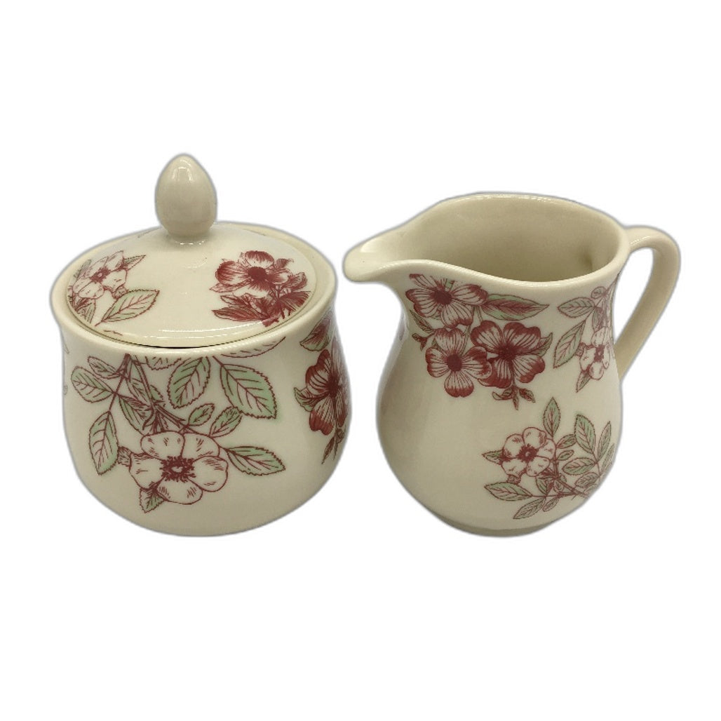 Casa Domani Creme de Creme Boquet Red Floral 2 Setting Tea Pot & Creamer Set