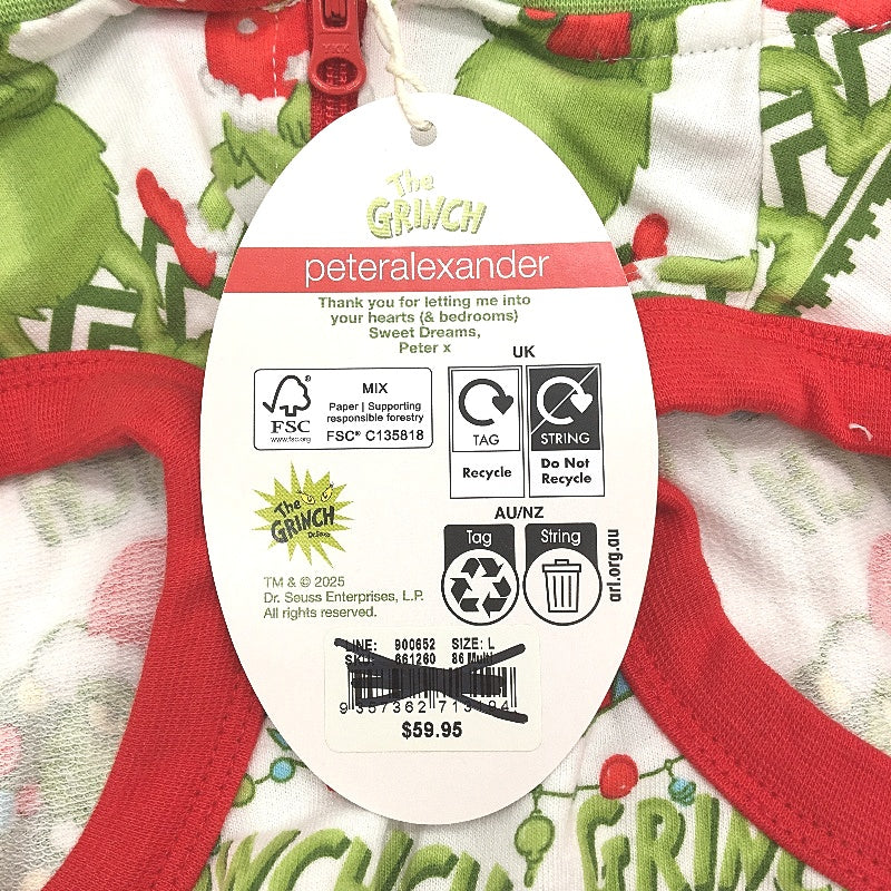 Peter Alexander The Grinch Fair Isle Fur Lined Hood Dog Hoodie Size Large NEW