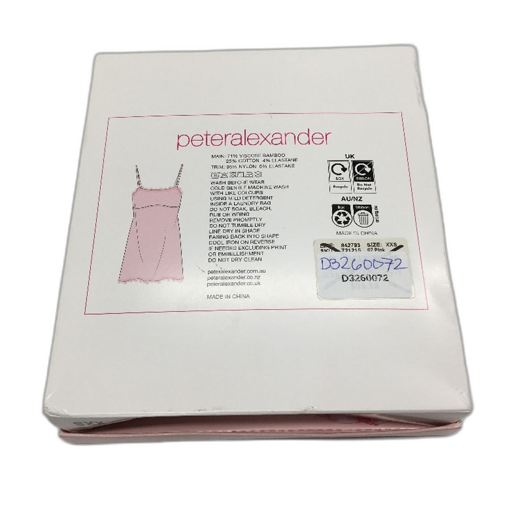 Peter Alexander Pretty Pink Lace Trim Bamboo Slip Nightie Ladies Size 2XS NEW