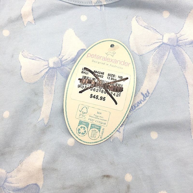 Peter Alexander Pretty Bow Baby Blue Cotton Romper Size Newborn NEW