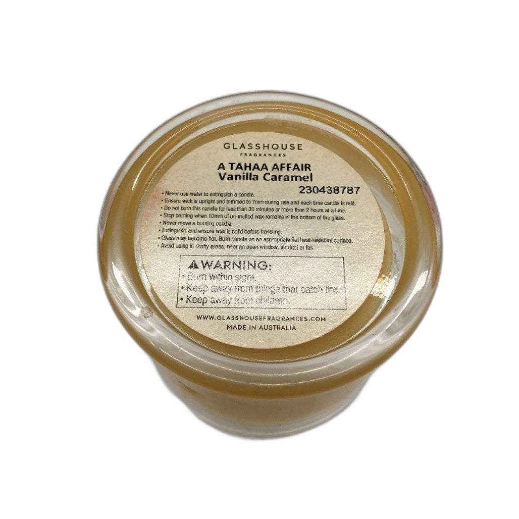 Glasshouse Fragrances 2pk A Tahaa Affair Vanilla Caramel 30g Soy Candle Jars NEW