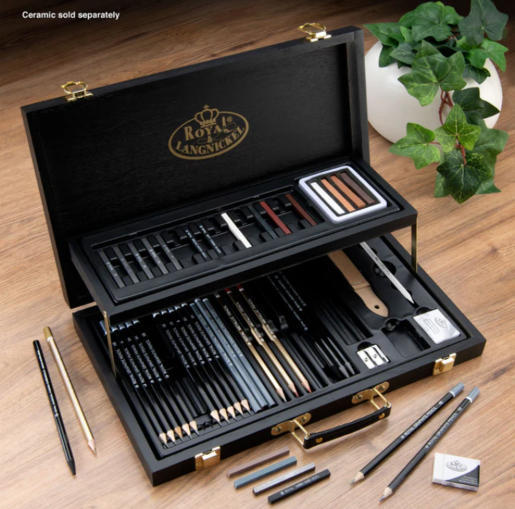 Royal&Langnickel Essentials 52PCS Black Series Sketching Art Set Wooden Box DEMO