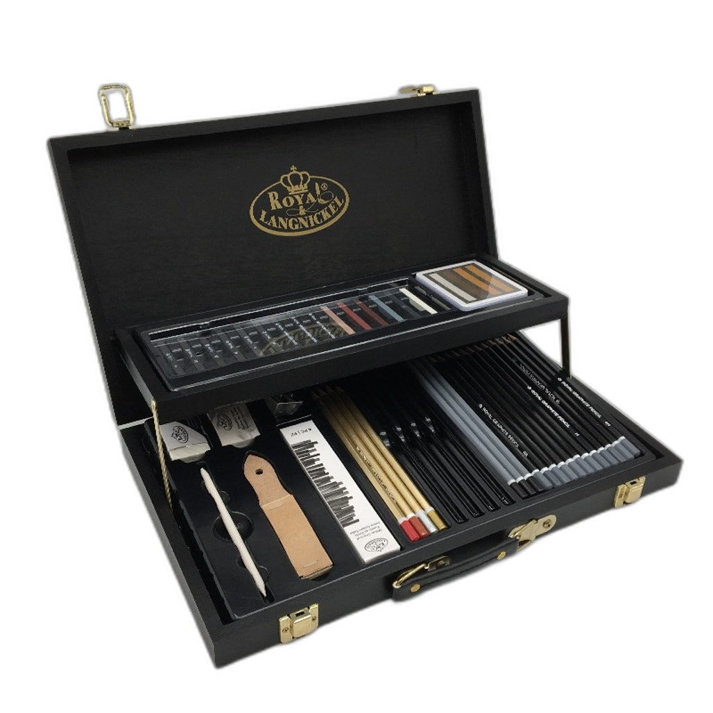 Royal&Langnickel Essentials 52PCS Black Series Sketching Art Set Wooden Box DEMO