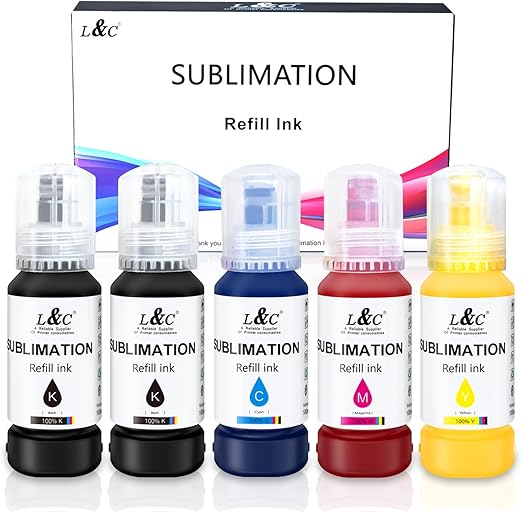 L&C Thermal Sublimation Ink For Epson ET Printer Refill 100ML x 5PCS KKCMY NEW