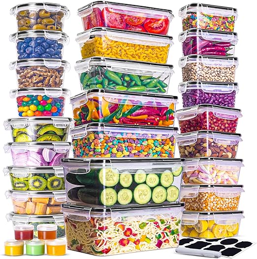 RFAQK 60 Piece Reusable BPA Free Plastic Meal Prep Food Storage Containers NEW