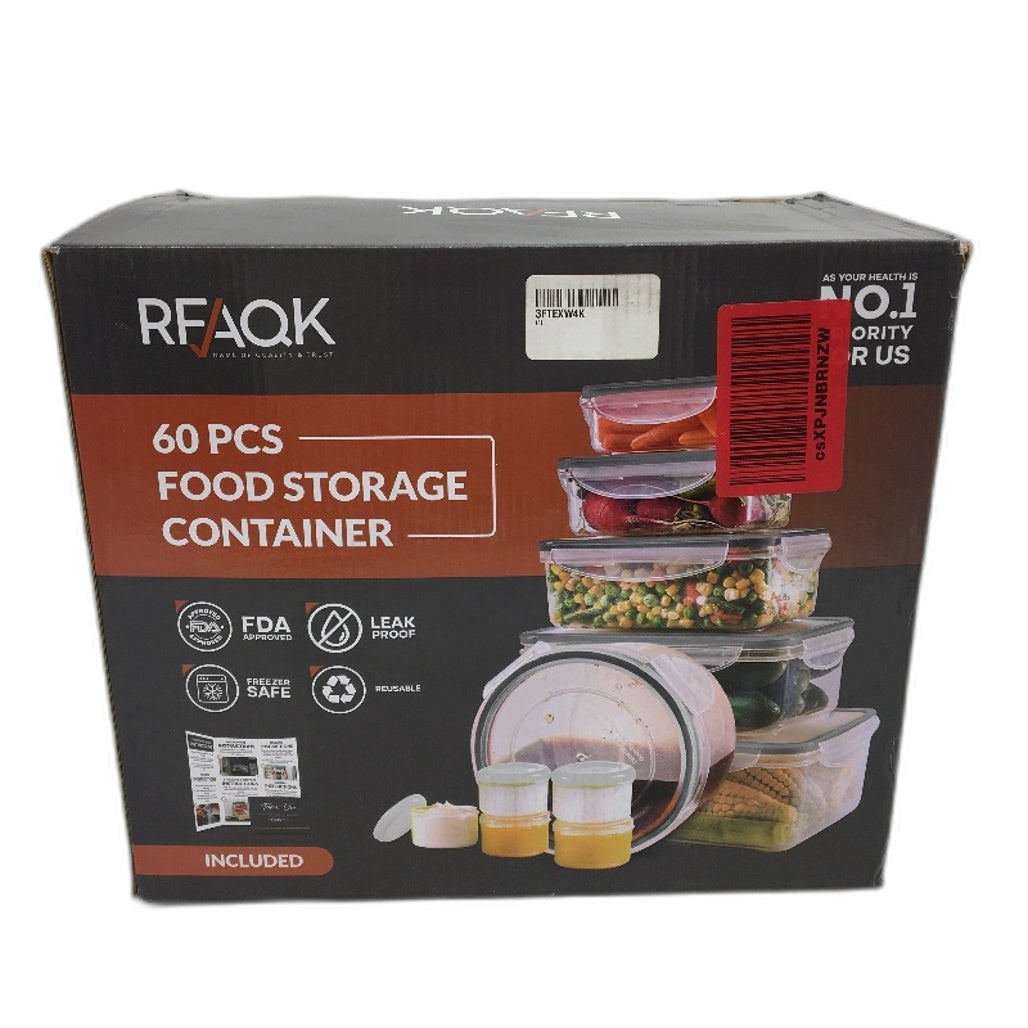 RFAQK 60 Piece Reusable BPA Free Plastic Meal Prep Food Storage Containers NEW