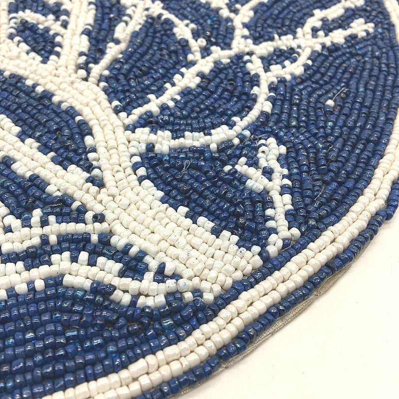 Crofton Beaded Blue & Lemons 6 Placemat & 4 Matching Napkin Ring Holder Set NEW