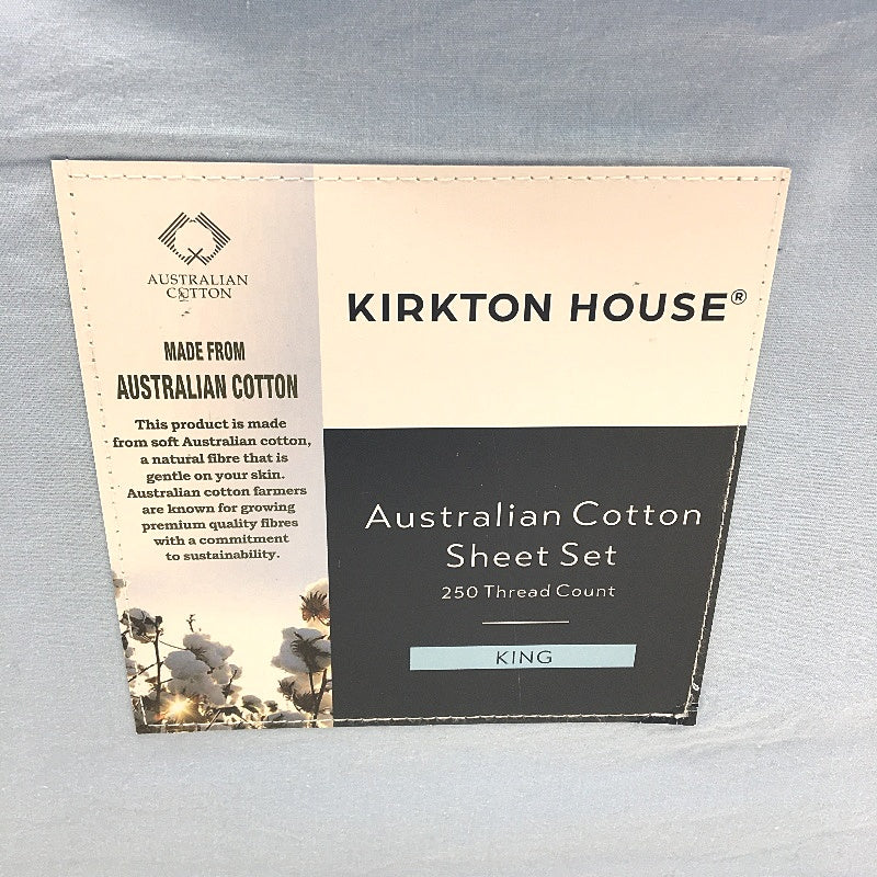 Kirkton House Light Blue 250 TC Australian Cotton Fitted Sheet Set KING Size NEW