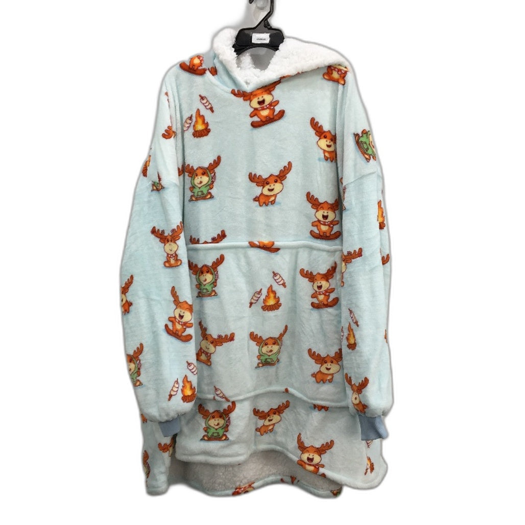 The Oodie Reindeer Light Blue Oversized Fleece Hoodie OSFM Adult