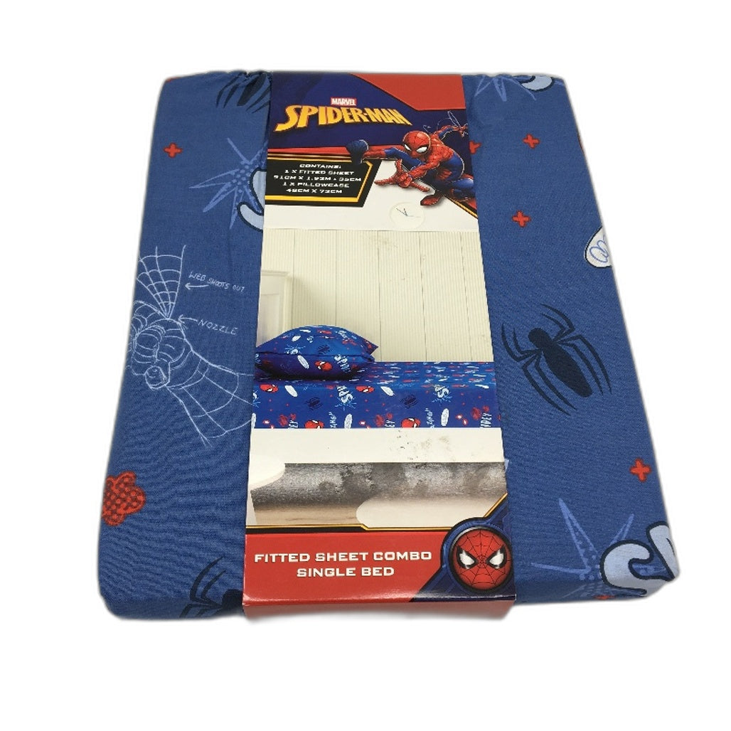 Marvel Spider-Man Icon Navy Blue Fitted Bed Sheet Combo KING SINGLE Size NEW