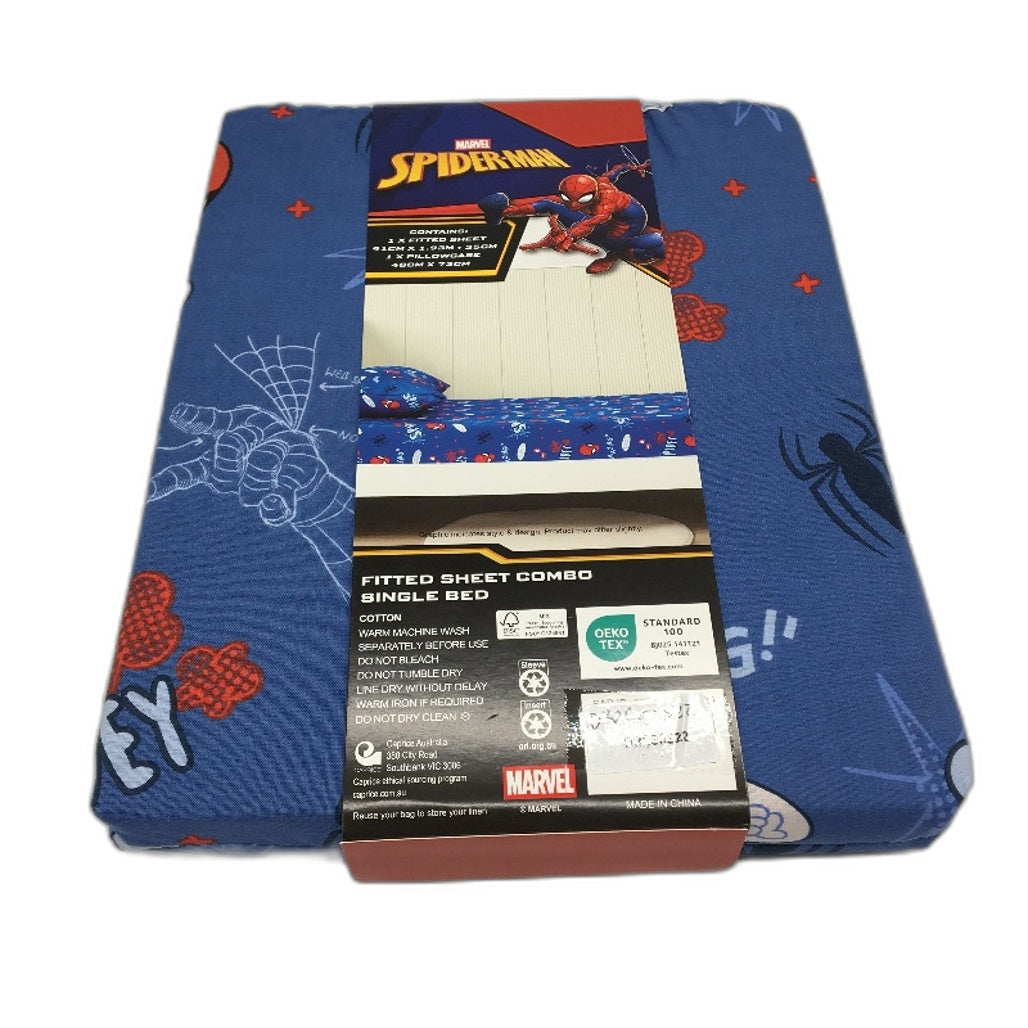 Marvel Spider-Man Icon Navy Blue Fitted Bed Sheet Combo KING SINGLE Size NEW