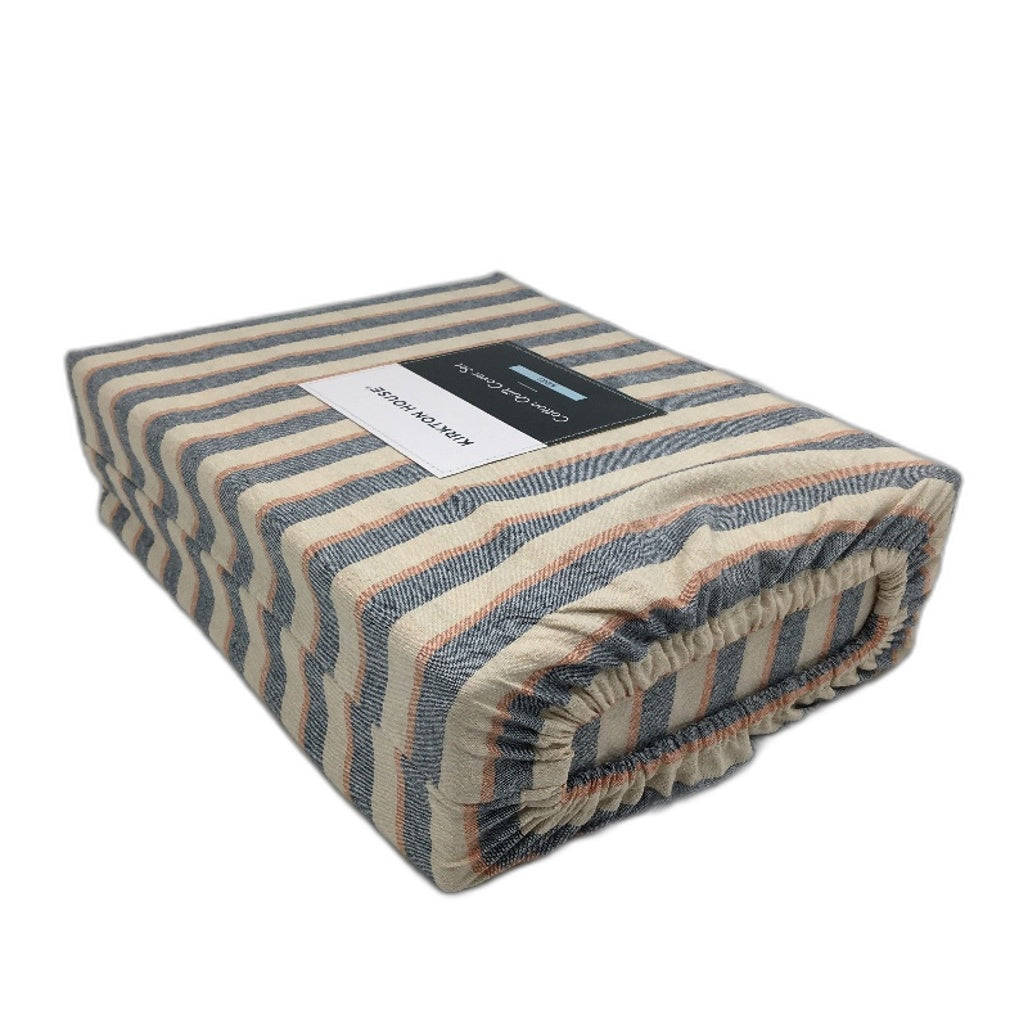 Kirkton House Navy & Tan Ruffle Edge 100% Cotton Quilt Cover Set KING Size NEW