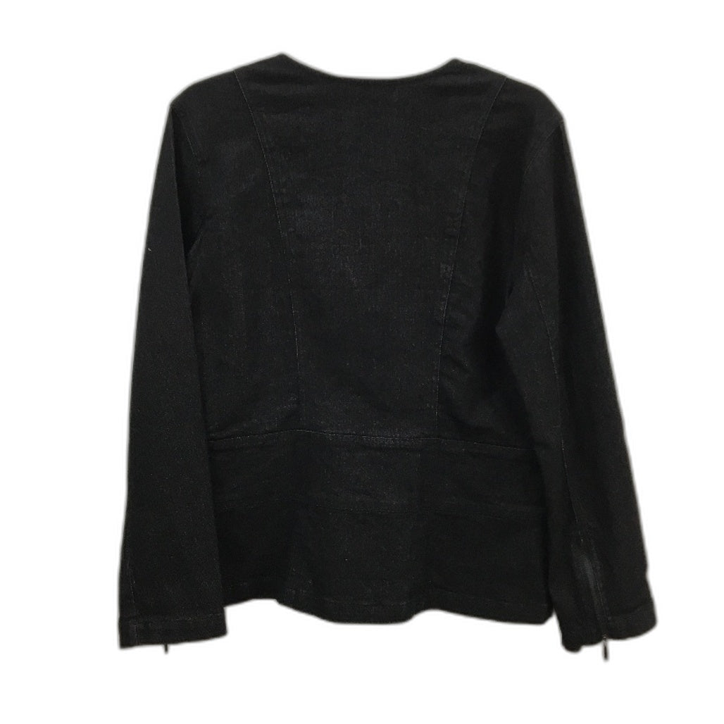 Liz Jordan Cotton Blend Black Denim Zip Up Lapel Collared Jacket Ladies Size S