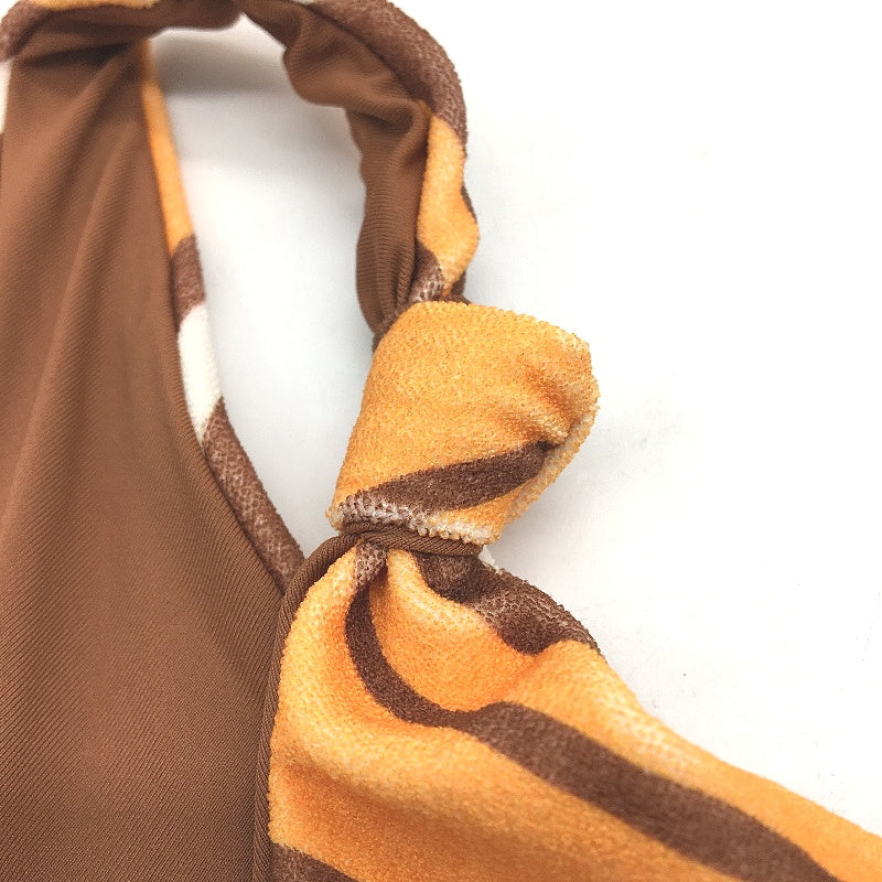 Subtitled Brown Orange Stripe Velour Knotted Bikini Bottom Ladies Size S NEW