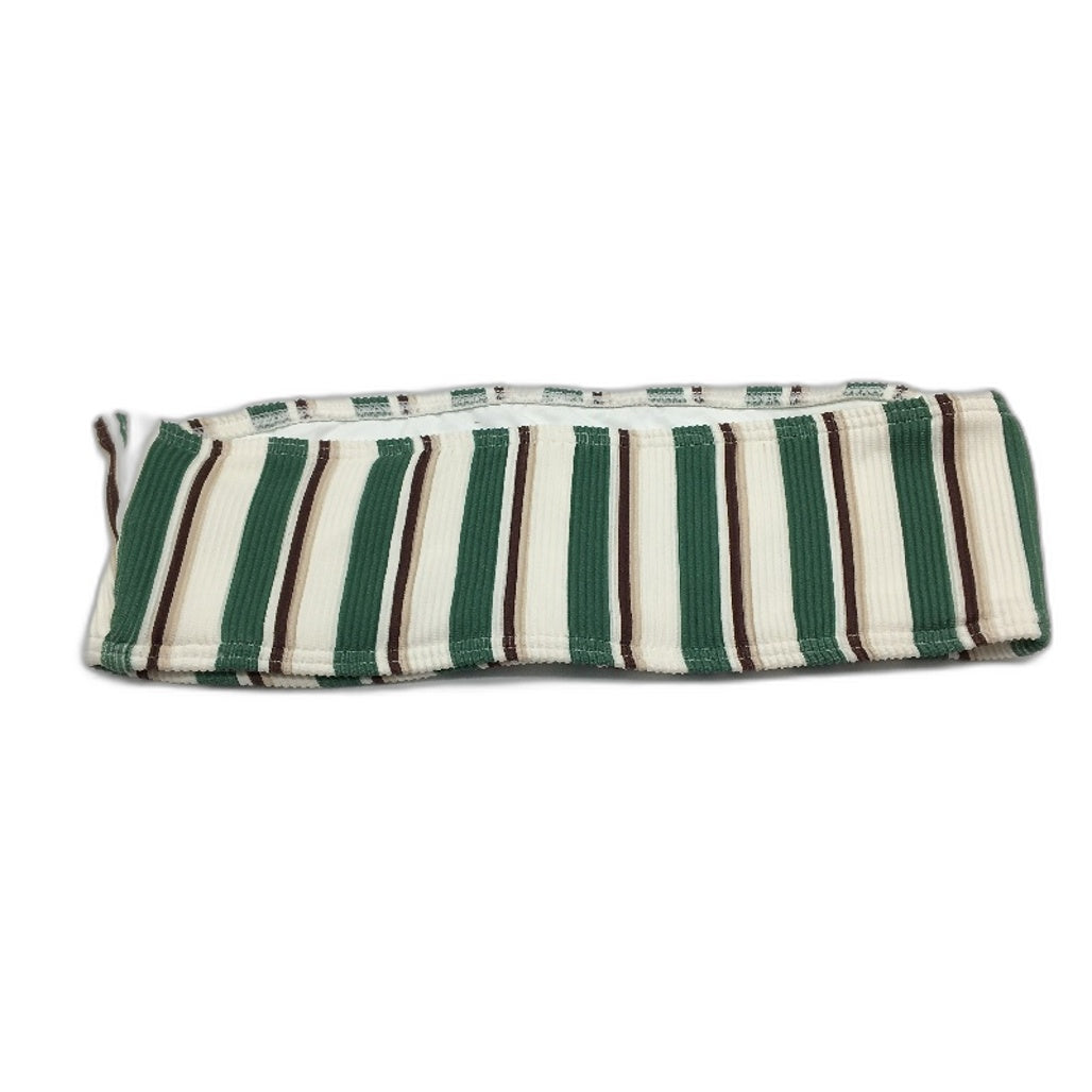 Subtitled Green Brown Striped Ribbed Bandeau No Clasp Bikini Top Size S NEW