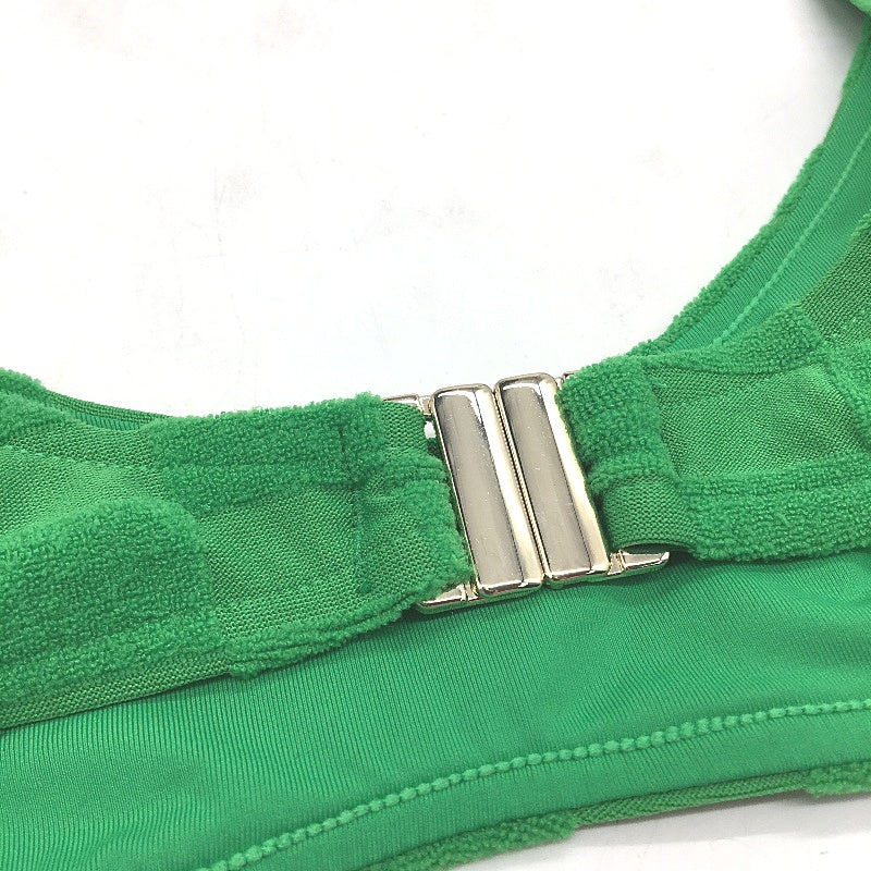 Insight Apple Green Check Terry Towelling Gold Clasp Bikini Top Size Small NEW
