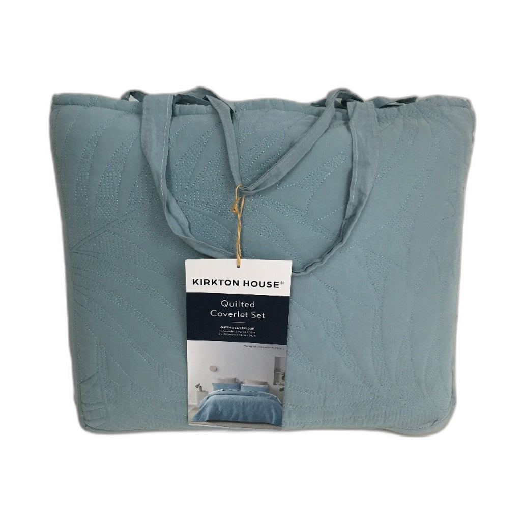 Kirkton House Light Blue Floral Stitch Quilted Coverlet Set QUEEN/KING Sized NEW