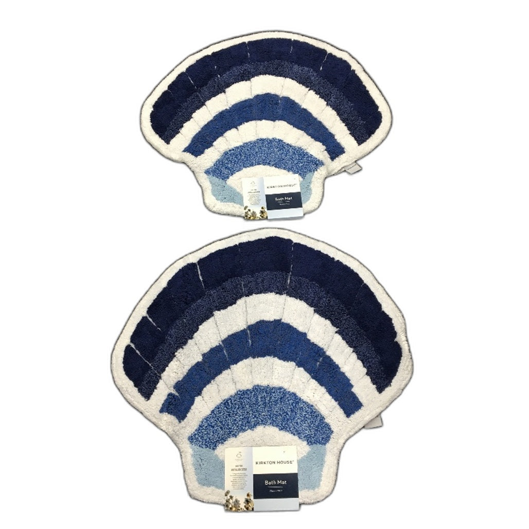 Kirkton House 2 Pack Blue Toned Shell Beach Themed Cotton Bath Mats 70x70cm NEW