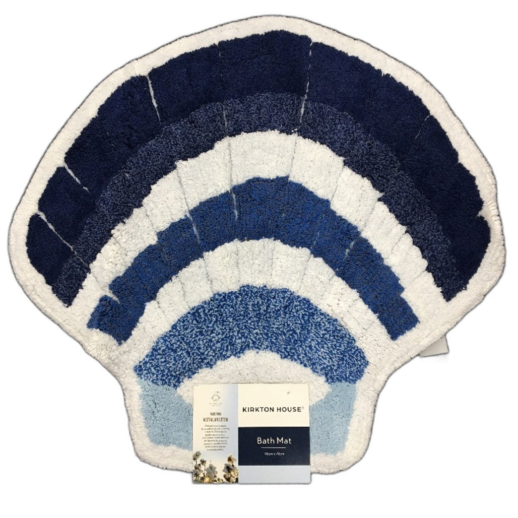 Kirkton House 2 Pack Blue Toned Shell Beach Themed Cotton Bath Mats 70x70cm NEW