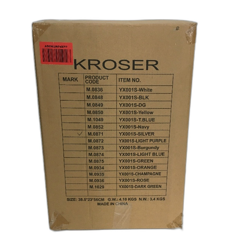 Kroser 20" Carry On Silver USB Port Hardshell Luggage Suitcase TSA Lock NEW