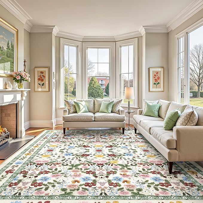 Deerly Area Rug Vintage Style Boho Floral Print Large Carpet Beige 200x300CM NEW