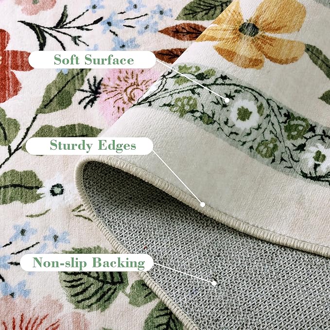 Deerly Area Rug Vintage Style Boho Floral Print Large Carpet Beige 200x300CM NEW