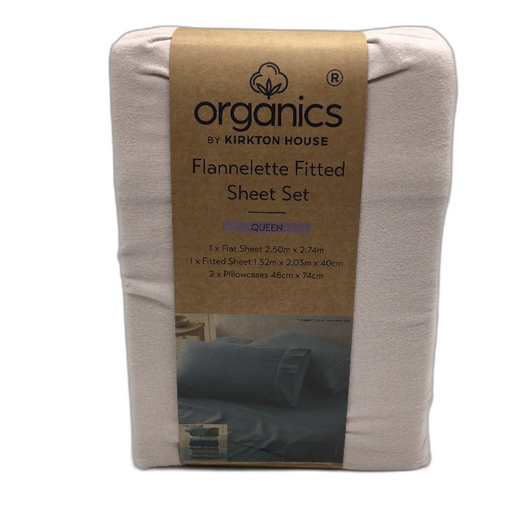 Organics by Kirkton House Flannelette Fitted Hushed Violet Sheet Set QUEEN NEW