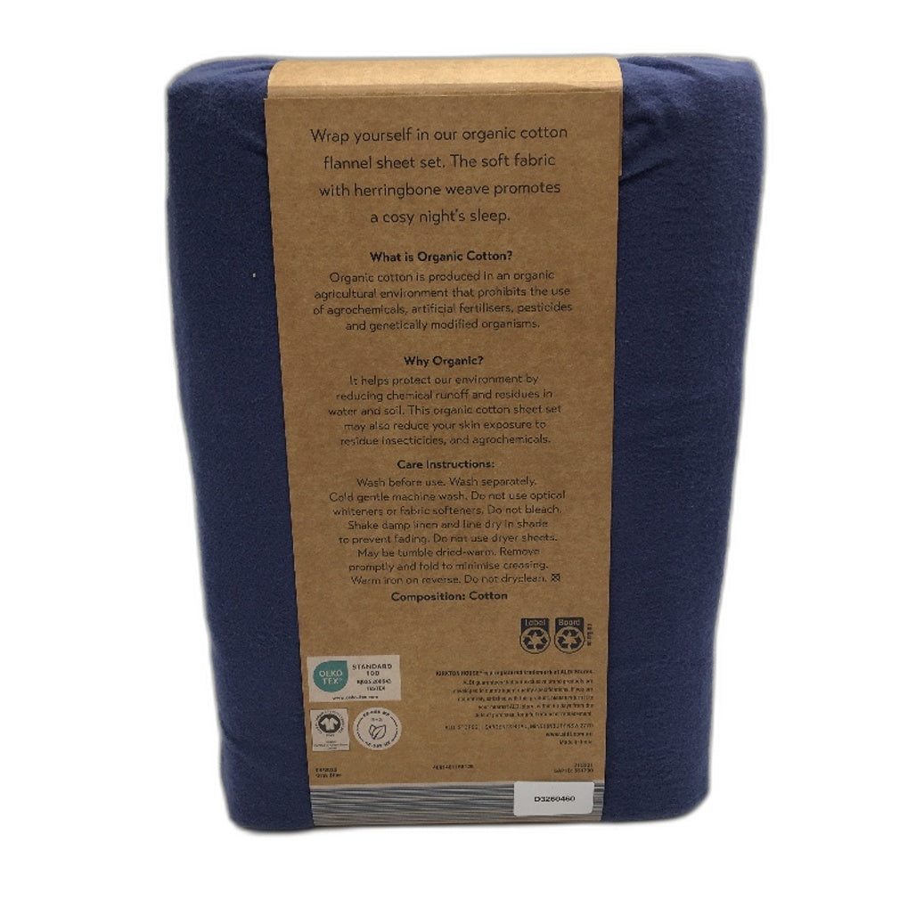 Organics by Kirkton House Flannelette Fitted Navy Blue Sheet Set QUEEN NEW
