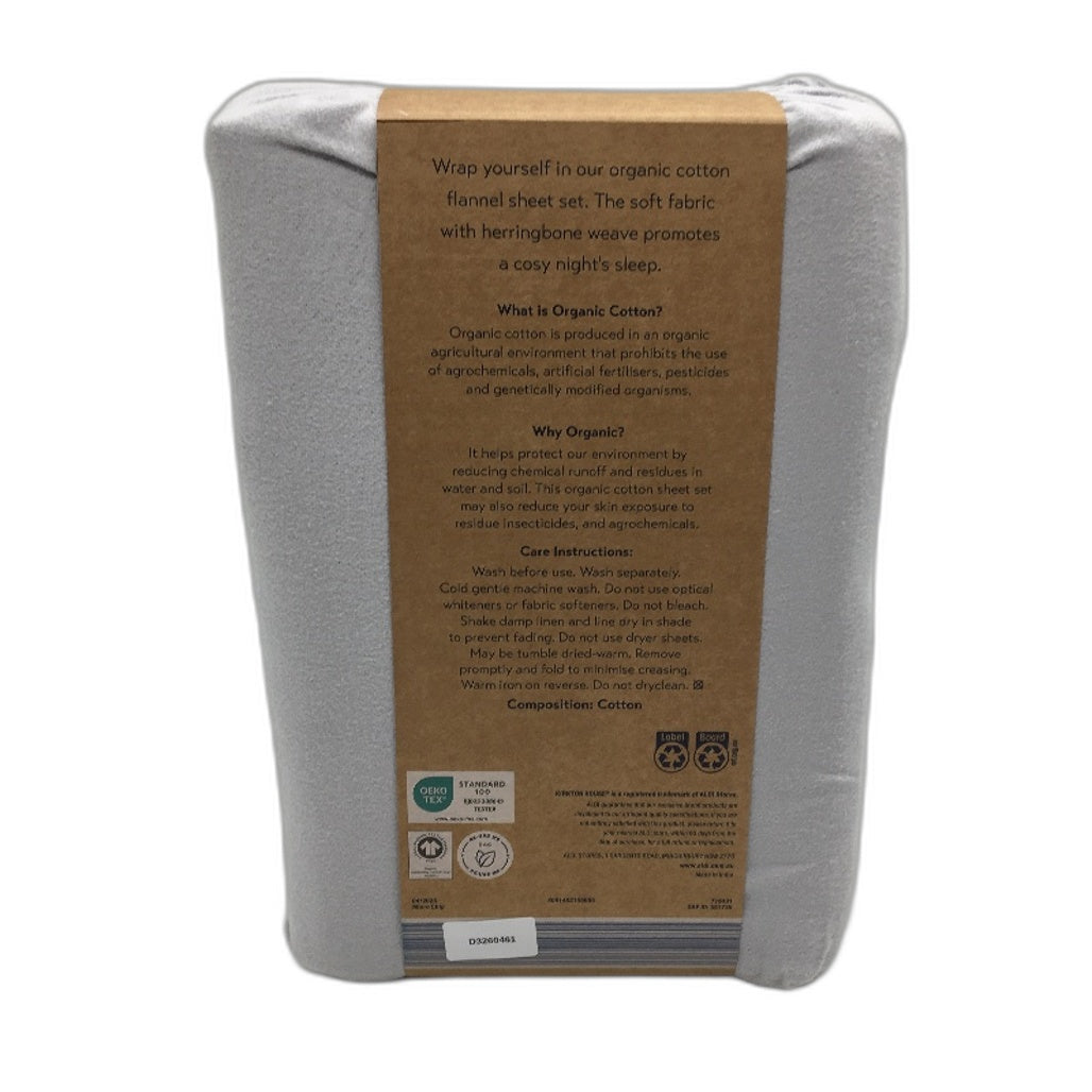 Organics by Kirkton House Flannelette Fitted Light Grey Sheet Set QUEEN NEW