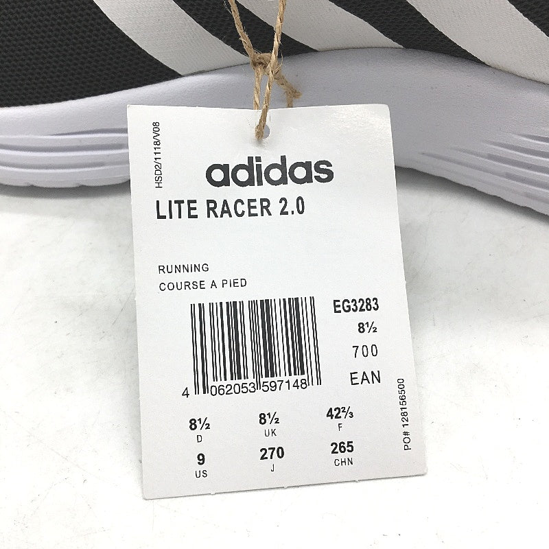 Adidas Black White Lite Racer 2.0 EG3283 Running Sneakers Mens Size US 9 NEW