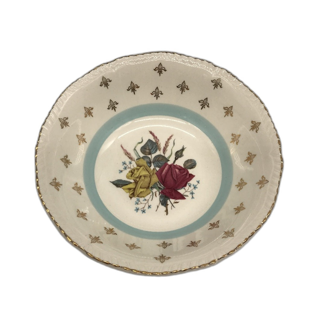 Wood & Sons England Alpine White Ironestone Blue & Gold Floral 16Pce Plate Set