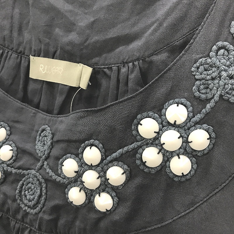 RJWear Embroidered Detail Flowy Navy Blue Sleeveless Top Ladies Size 16