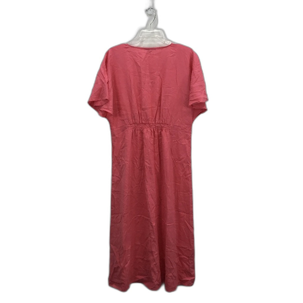 Grae Linen Blend Pink Shortsleeve Summer V Neck Midi Dress Ladies Size 12