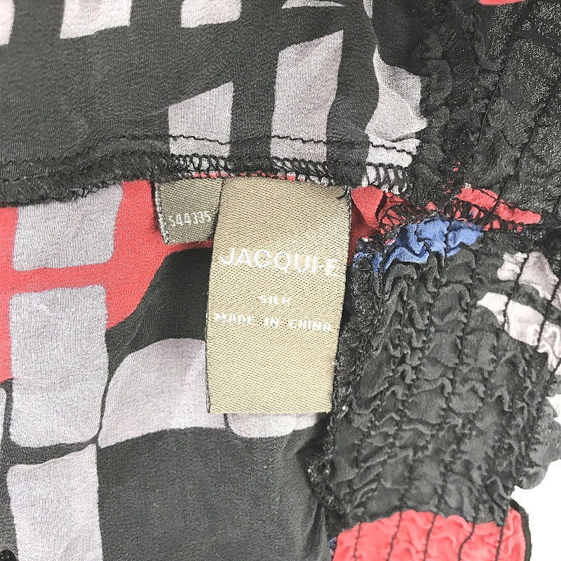 Jacqui.E Geometric Square Neck Black Silk Ruched Hem Top Ladies Size AU 14
