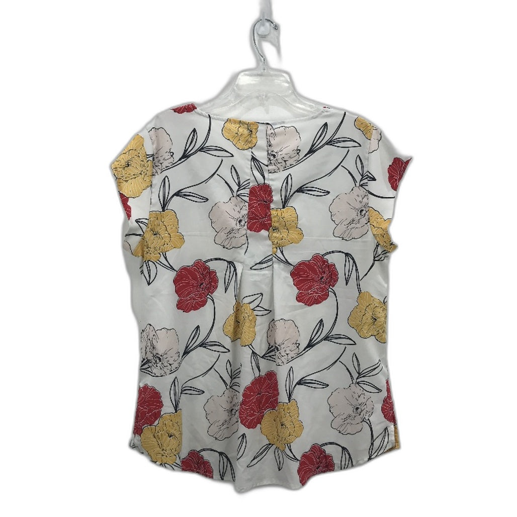 Jacqui E Warm Florals Short Sleeve White V Neck Blouse Ladies Size AU 16