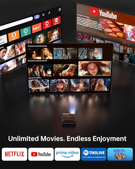 Toptro A1 Smart 4K Projector Built In Apps 1000ANSI Dolby Audio Native 1080P