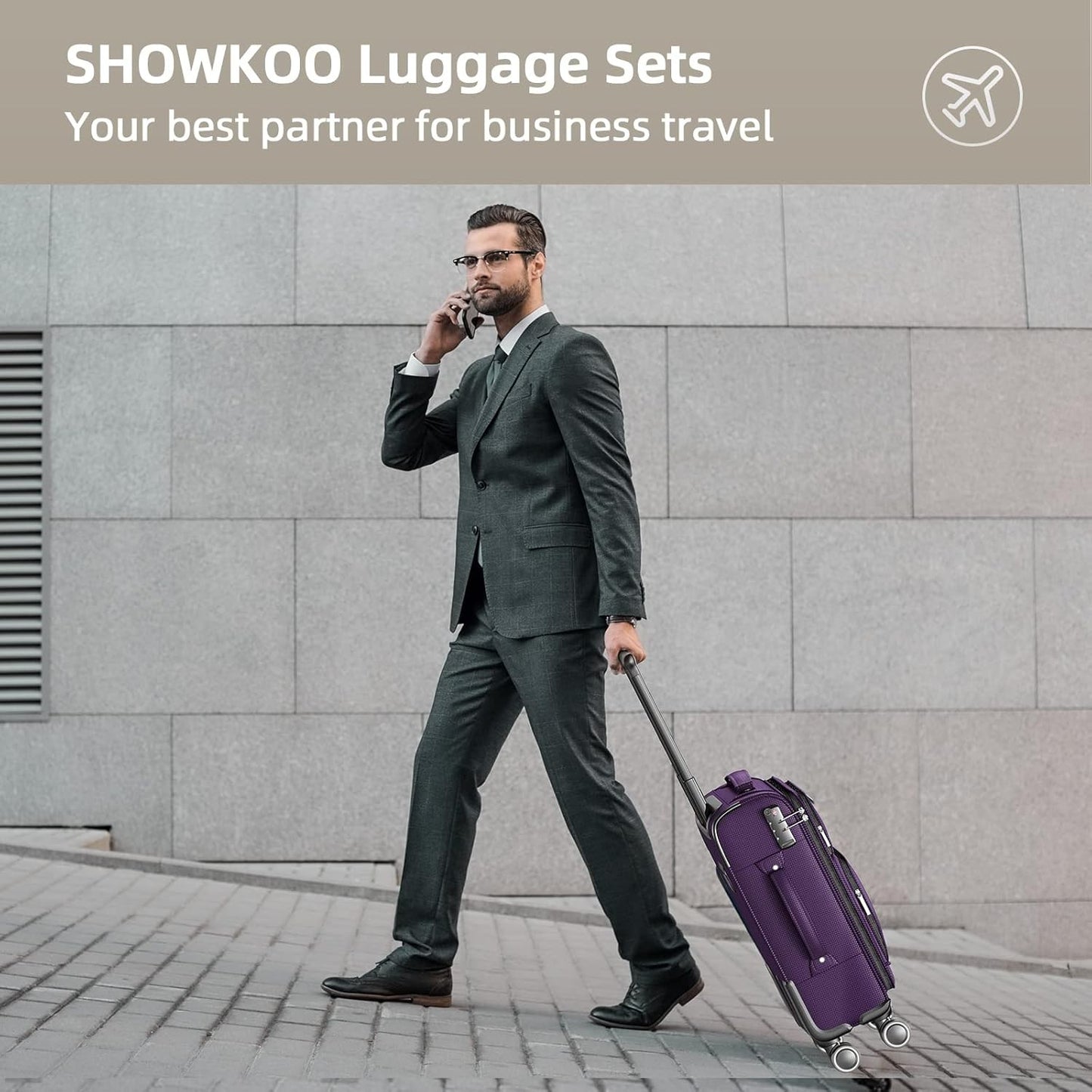 SHOWKOO 3-Piece Softside Expandable Lightweight Luggage Set with Spinner... NEW