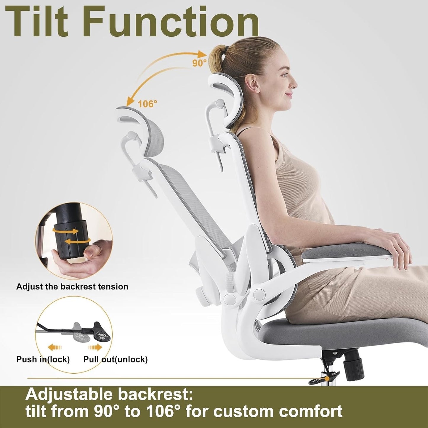 TONFARY Funchair Ergonomic Mesh Office Chair with Adjustable Lumbar Support NEW