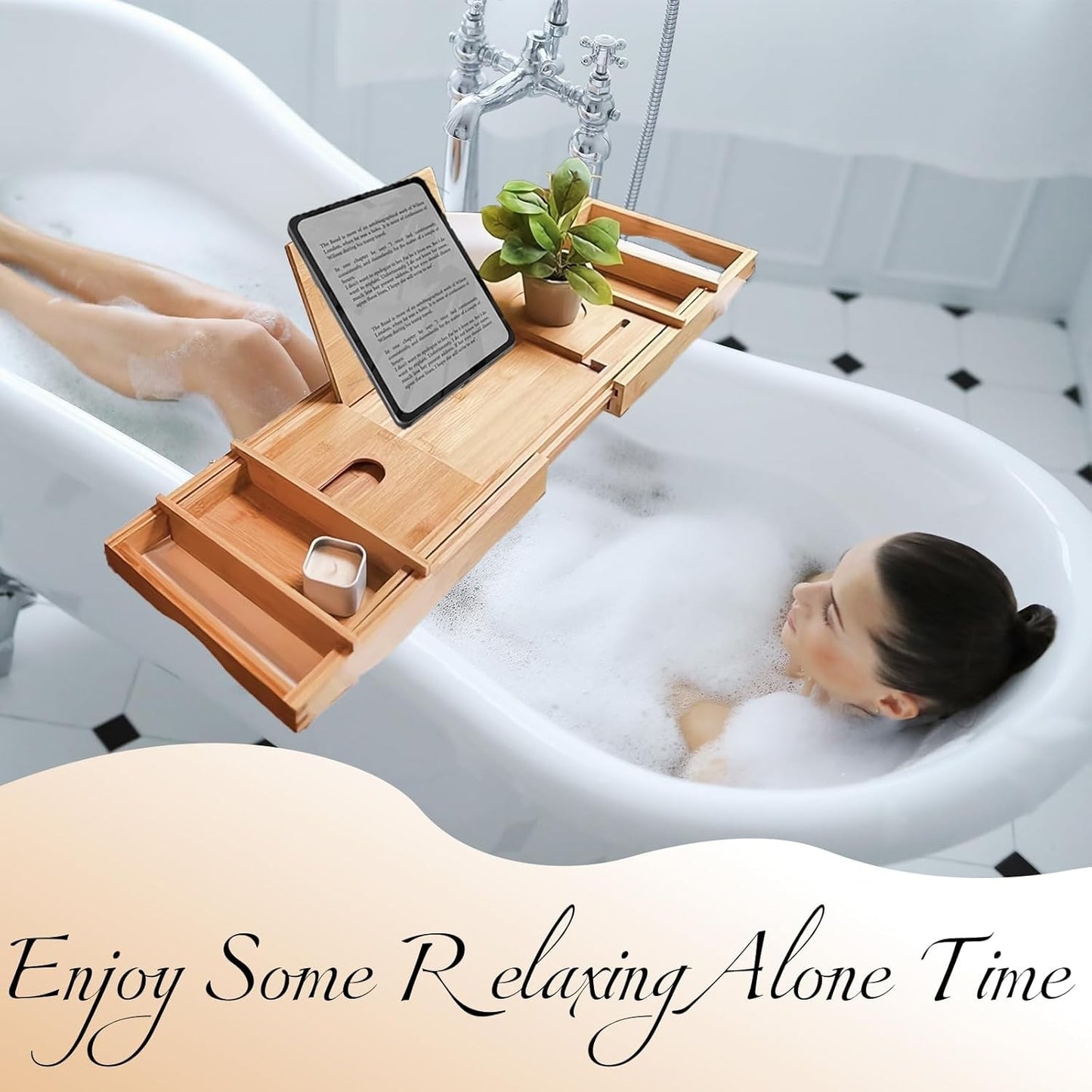 Premium Bamboo Bathtub Tray - Luxurious Spa Set for Relaxing Bath... NEW