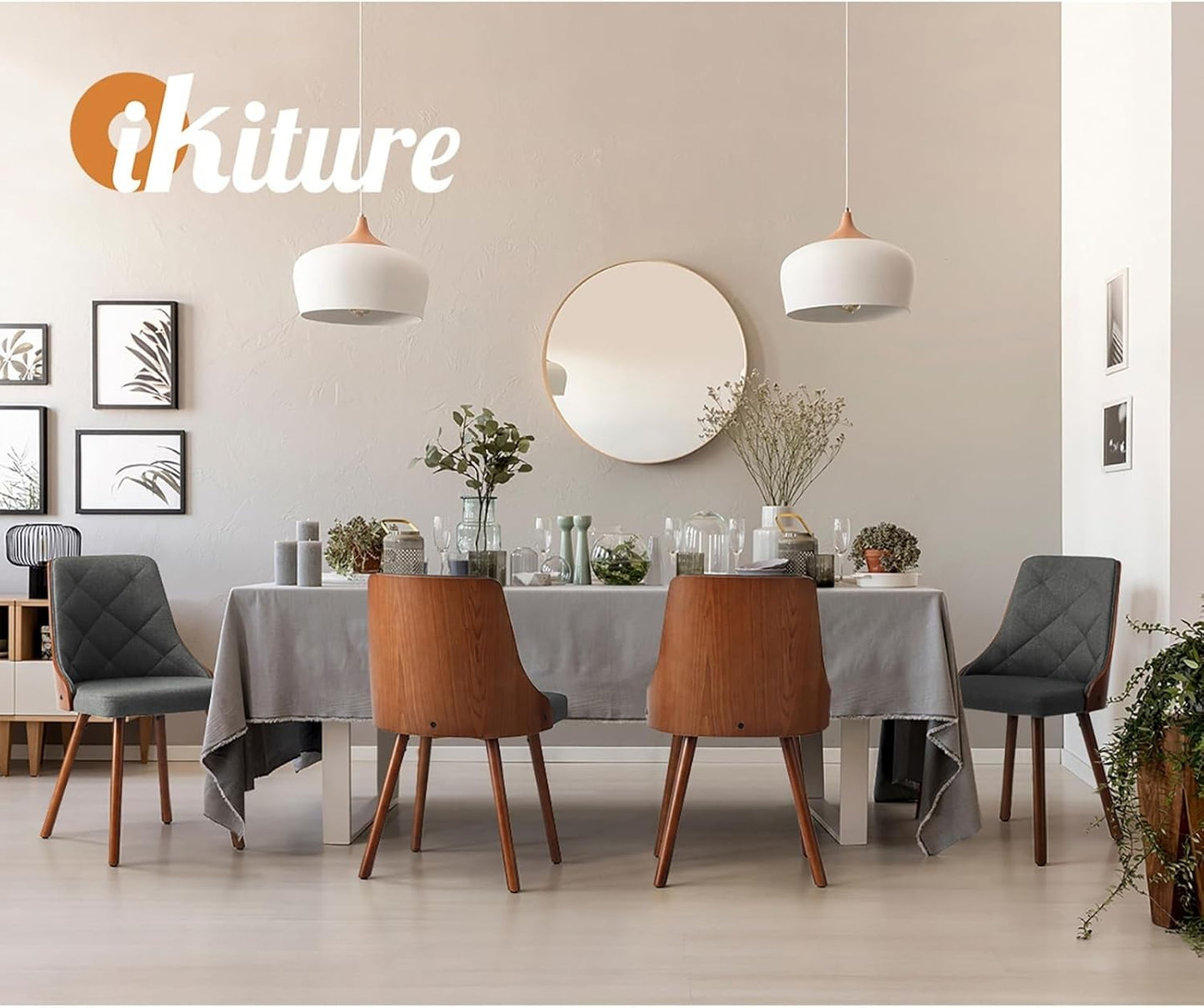 OIKITURE DCH-AIC-BEN-GY-2PC Wooden Dining Chairs Set with PU Leather Seat NEW