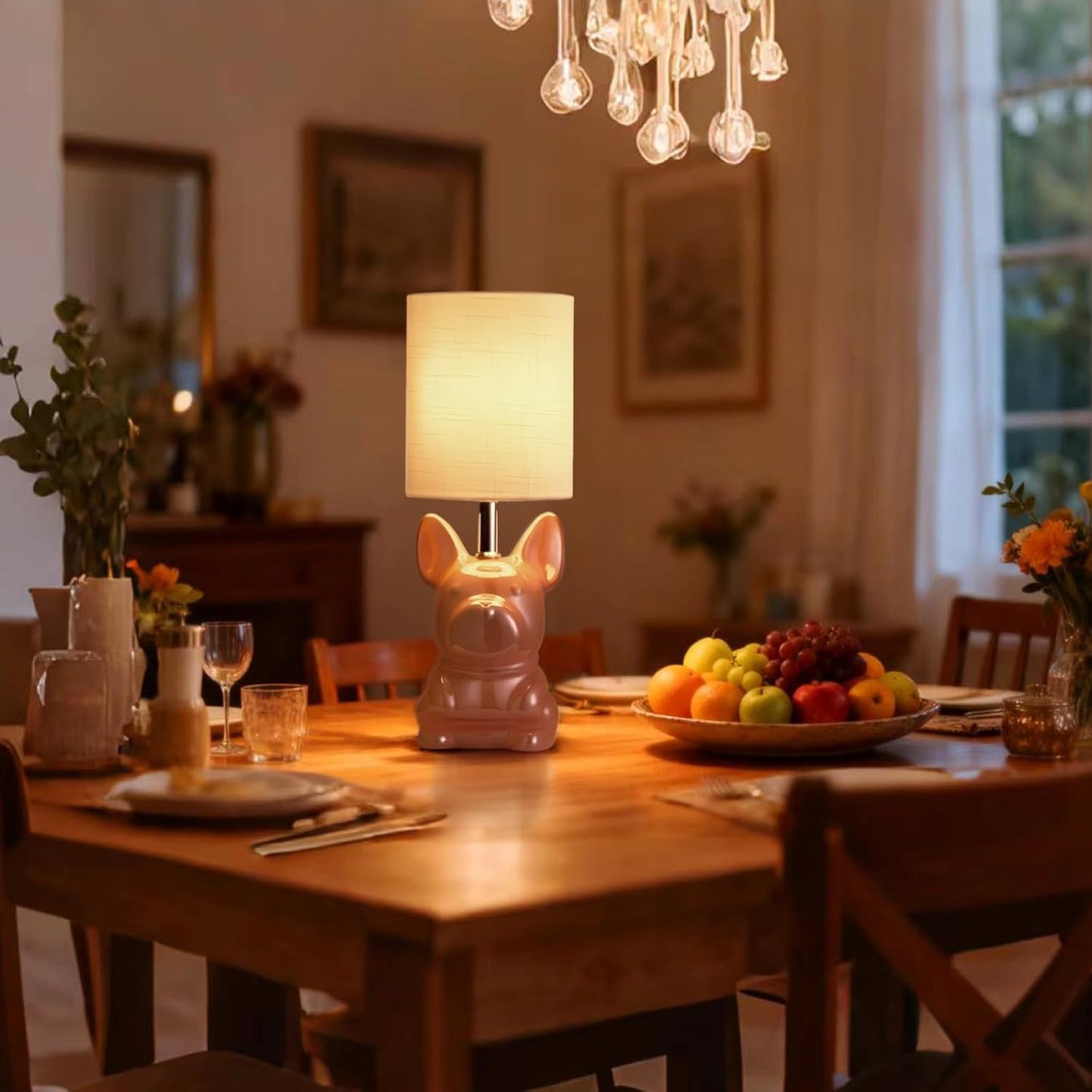 EOEYYOYB Set Of 2 Gold Ceramic Puppy Table Lamp Set with LED Bulb, Gold... NEW