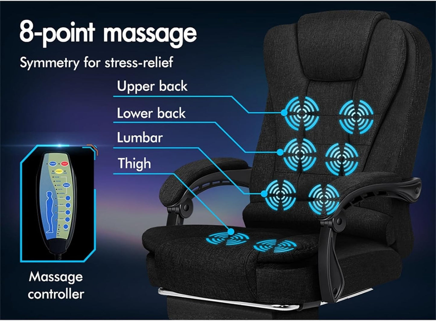 ALFORDSON Executive Office Chair with Massage and Heated Seat, Fabric Green NEW